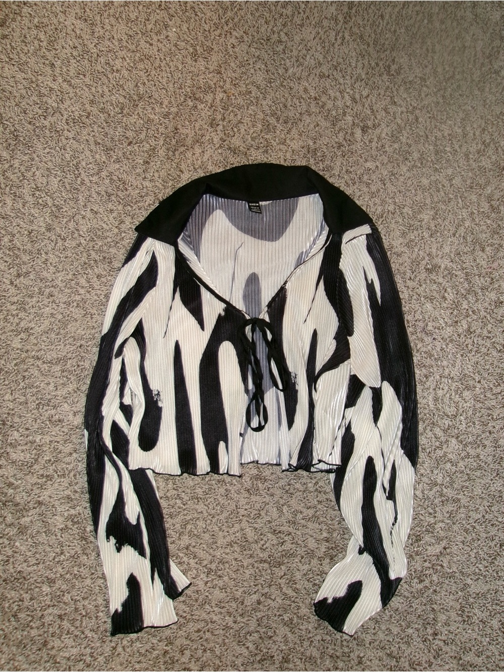 Black & White Abstract Tie-Front Blouse
